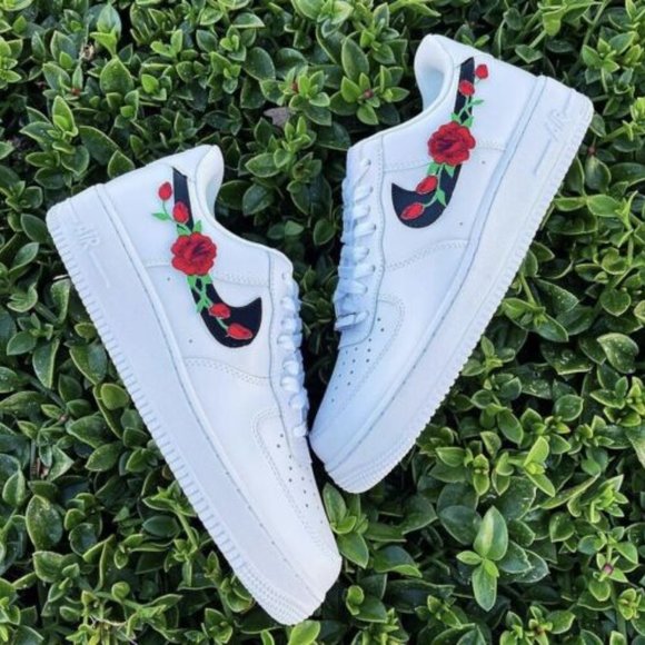 Nike Air Force 1 Red Rose Custom Low Floral White Black Shoes Men Women Kids main image 15